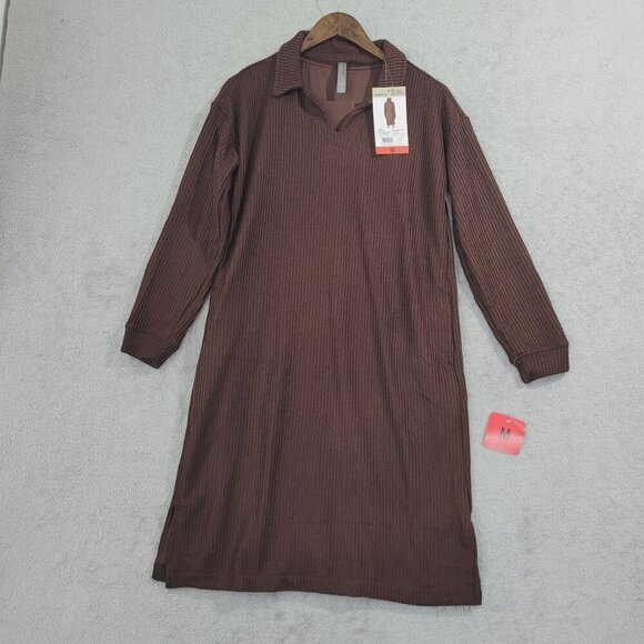 NEW Mondetta EcoVero Brown Collared Long Sleeve Dress M Sustainable// 25CT - Picture 1 of 9